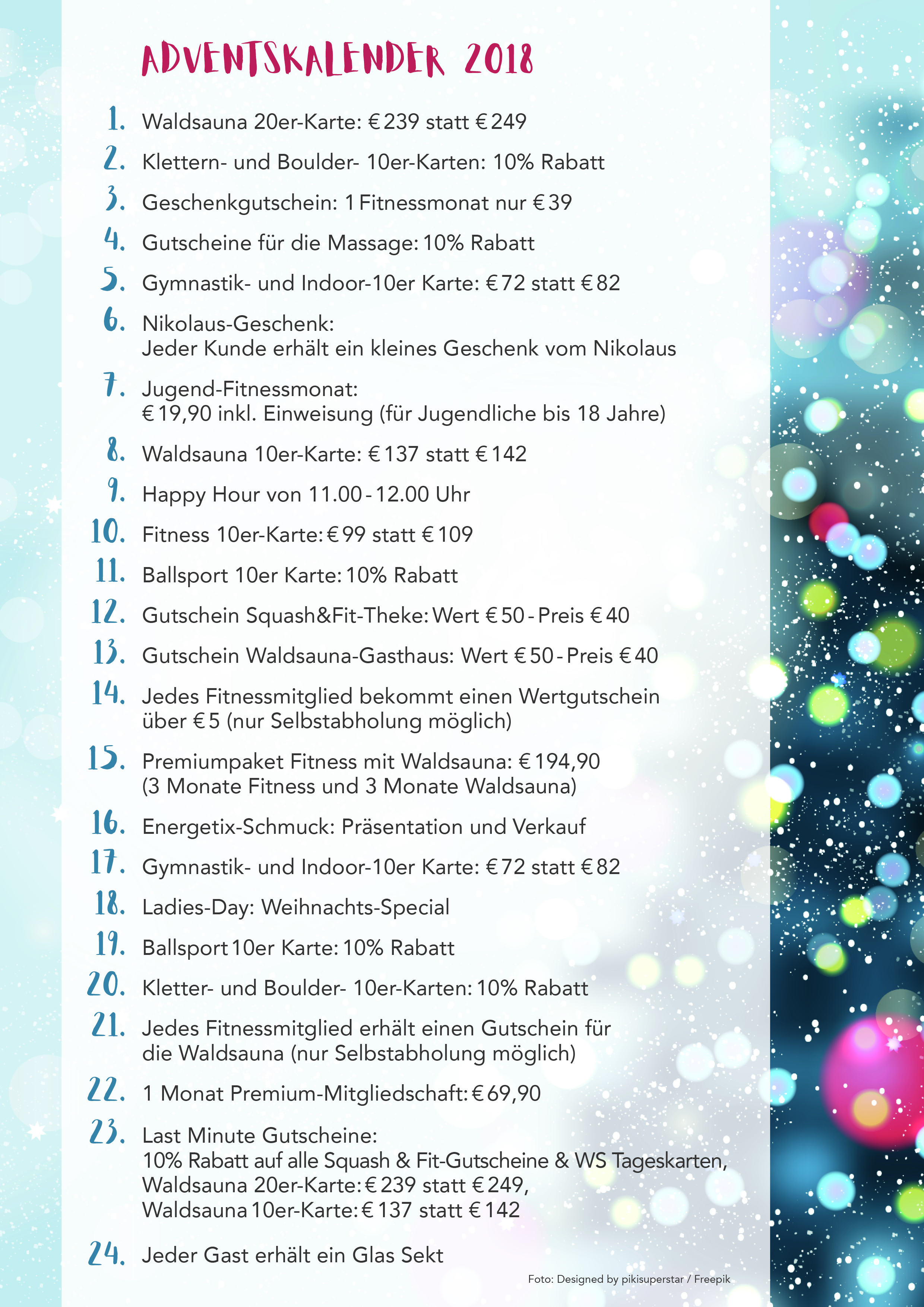 Adventskalender 2018 Squash und Fit